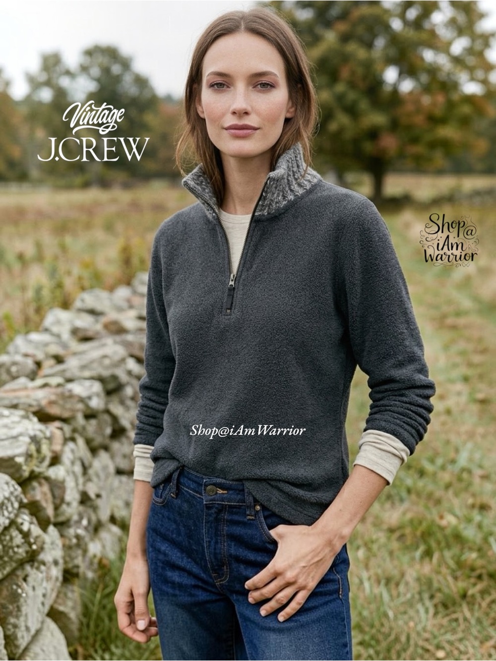 Vintage J.Crew Charcoal Fleece Marled Knit Collar Quarter Zip Pullover iAmWarrio